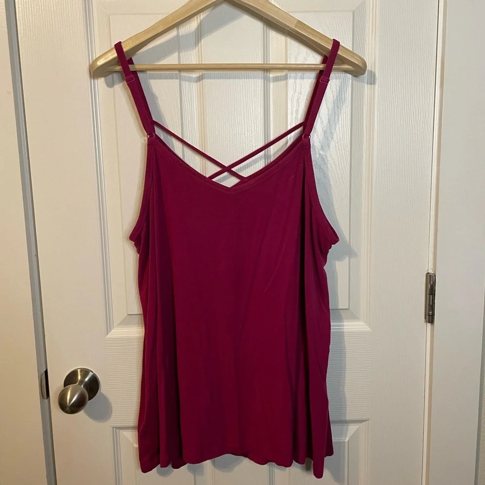 Torrid magenta spaghetti strap tank w/ crossed strap neckline detail plus sz 3x - Picture 4 of 7